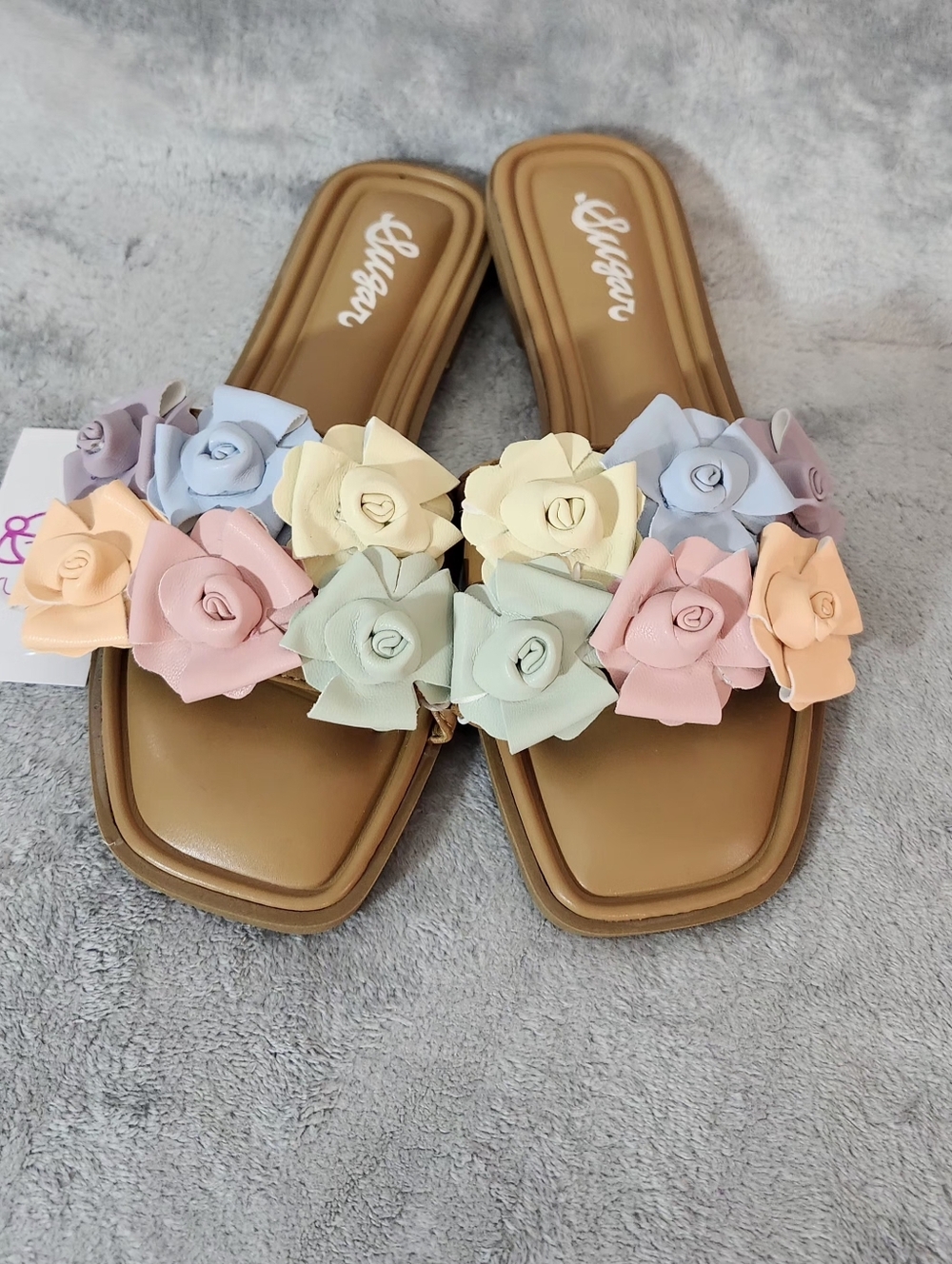 Sugar Floral Pastel Embellished Slides Size: 7 Color: Multicolor - Picture 9 of 9